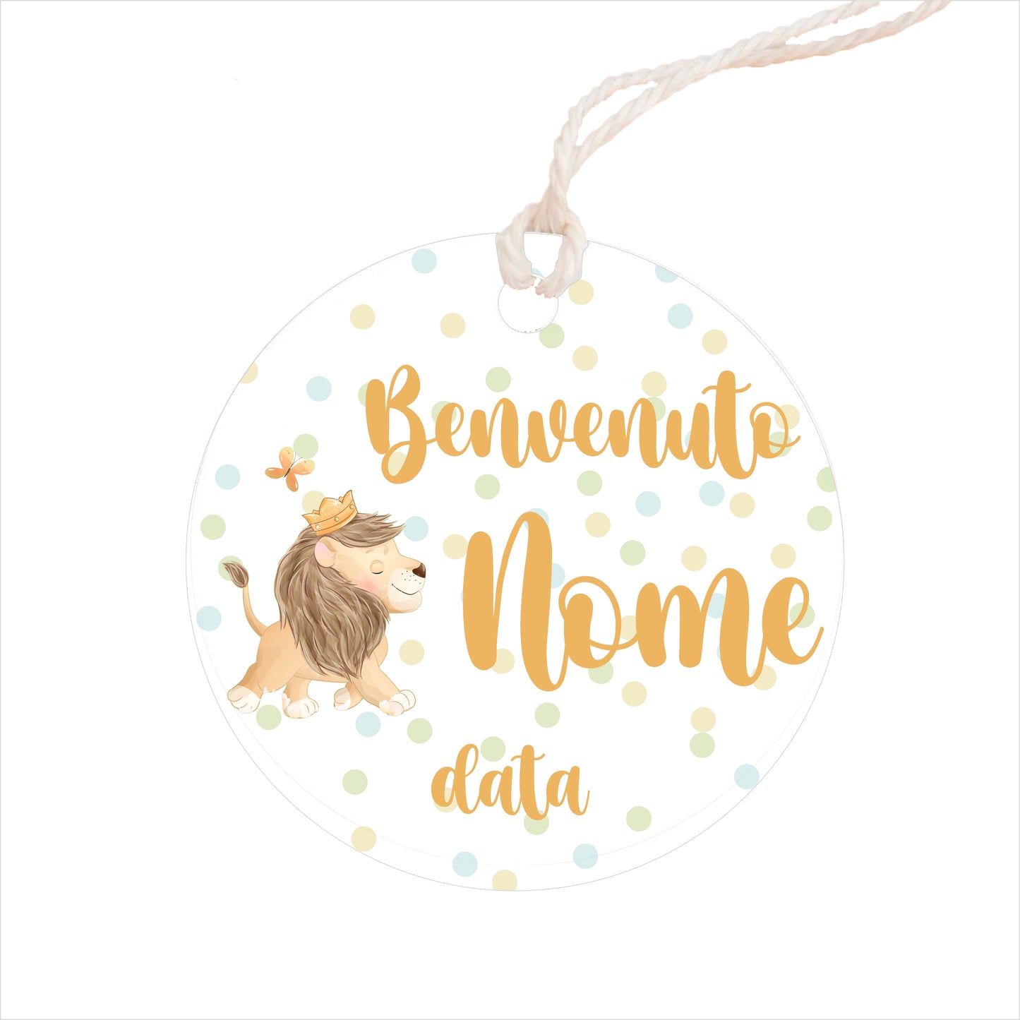 GLOBAL Bigliettini Bomboniera per Nascita Personalizzato - LEONE CON CORONA - Bigliettini Bomboniera con piega, Bigliettini Bomboniera tondo, Personalizzati con Nome e Data, MADE IN ITALY