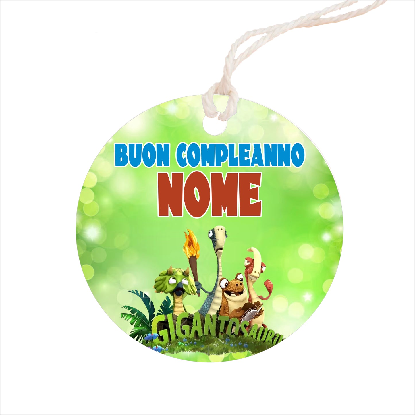 GLOBAL Bigliettini Bomboniera per Compleanno Personalizzato - GIGANTOSAURUS - Bigliettini Bomboniera con piega, Bigliettini Bomboniera tondo, Personalizzati con Nome e Data, MADE IN ITALY