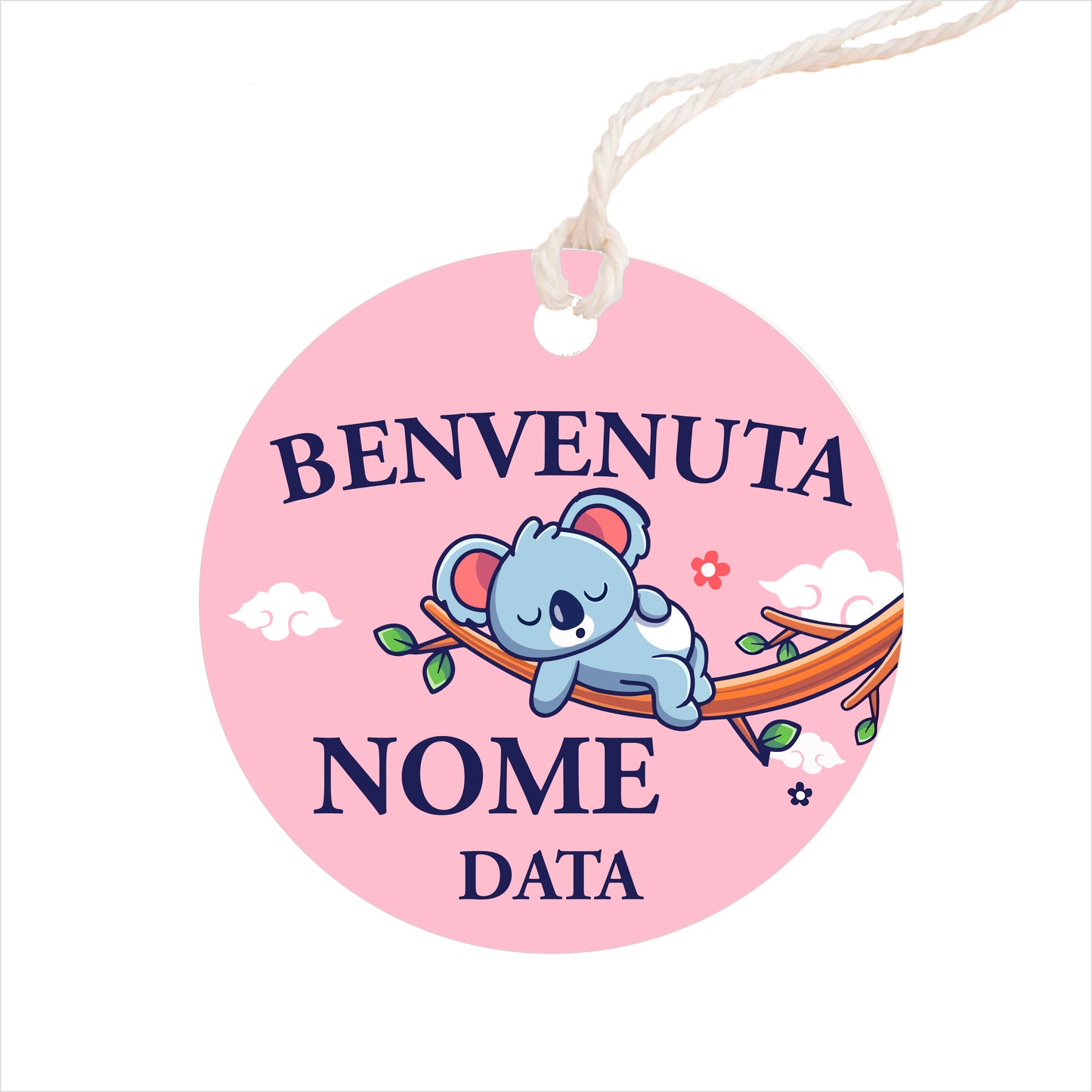 GLOBAL Bigliettini Bomboniera per Nascita Personalizzato - KOALA BIMBA - Bigliettini Bomboniera con piega, Bigliettini Bomboniera tondo, Personalizzati con Nome e Data, MADE IN ITALY