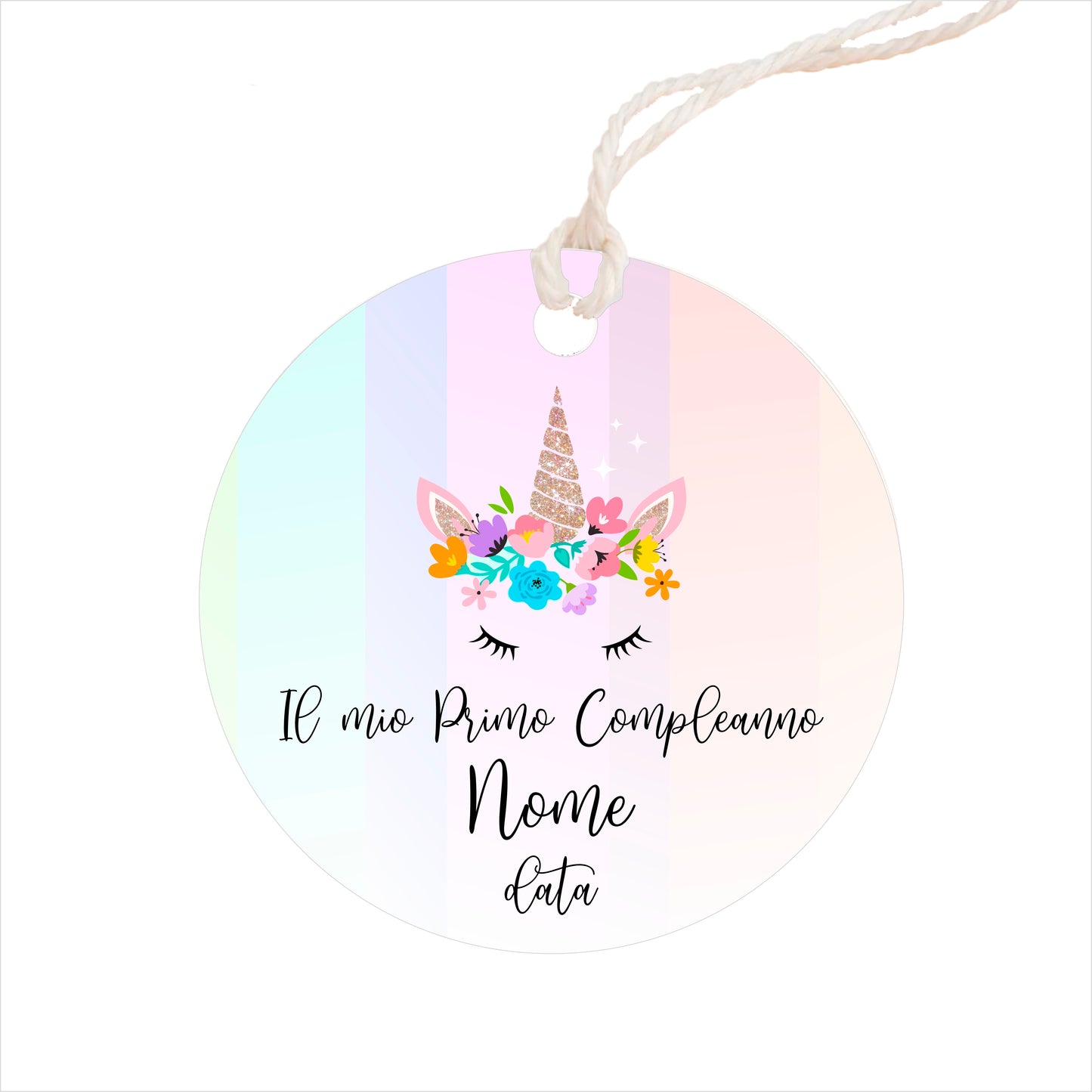 GLOBAL Bigliettini Bomboniera per Compleanno Personalizzato - UNICORNO MOD. 2 - Bigliettini Bomboniera con piega, Bigliettini Bomboniera tondo, Personalizzati con Nome e Data, MADE IN ITALY