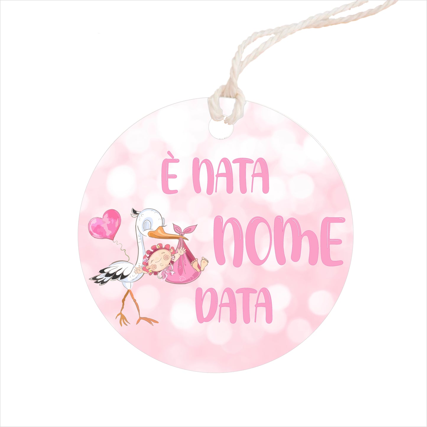 GLOBAL Bigliettini Bomboniera per Nascita Personalizzato - CICOGNA BIMBA MOD. 2 - Bigliettini Bomboniera con piega, Bigliettini Bomboniera tondo, Personalizzati con Nome e Data, MADE IN ITALY