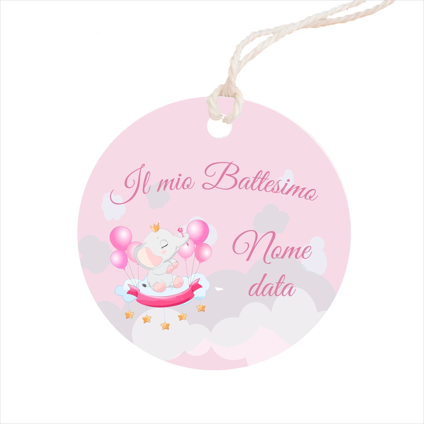 GLOBAL Bigliettini Bomboniera per Battesimo Personalizzato - ELEFANTE BIMBA - Bigliettini Bomboniera con piega, Bigliettini Bomboniera tondo, Personalizzati con Nome e Data, MADE IN ITALY