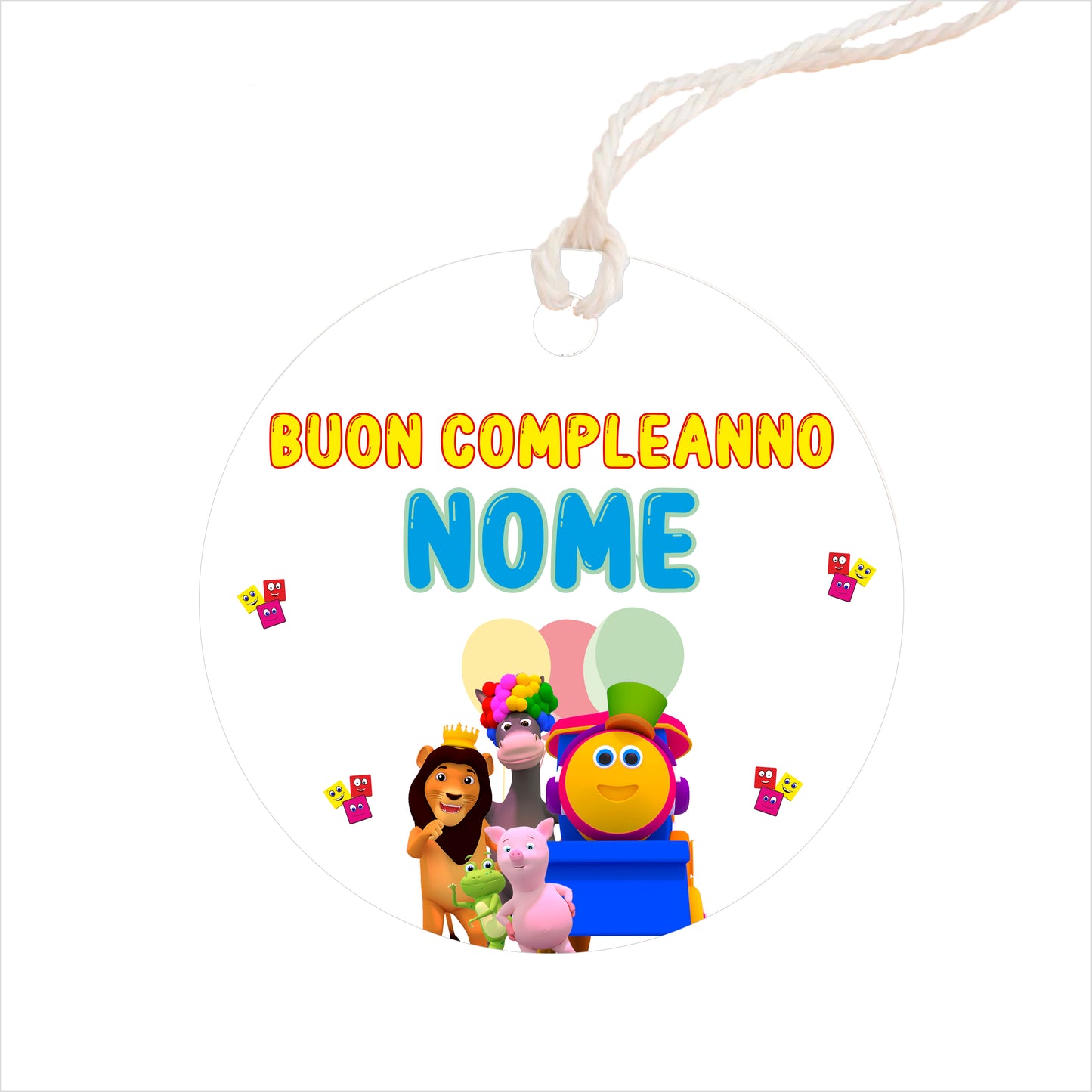 GLOBAL Bigliettini Bomboniera per Compleanno Personalizzato - BOB IL TRENO - Bigliettini Bomboniera con piega, Bigliettini Bomboniera tondo, Personalizzati con Nome e Data, MADE IN ITALY