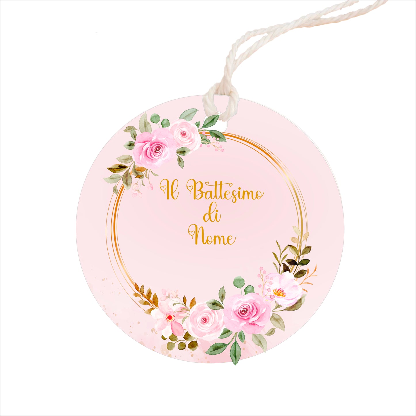 GLOBAL Bigliettini Bomboniera per Battesimo Personalizzato - CORNICE CON FIORI - Bigliettini Bomboniera con piega, Bigliettini Bomboniera tondo, Personalizzati con Nome e Data, MADE IN ITALY