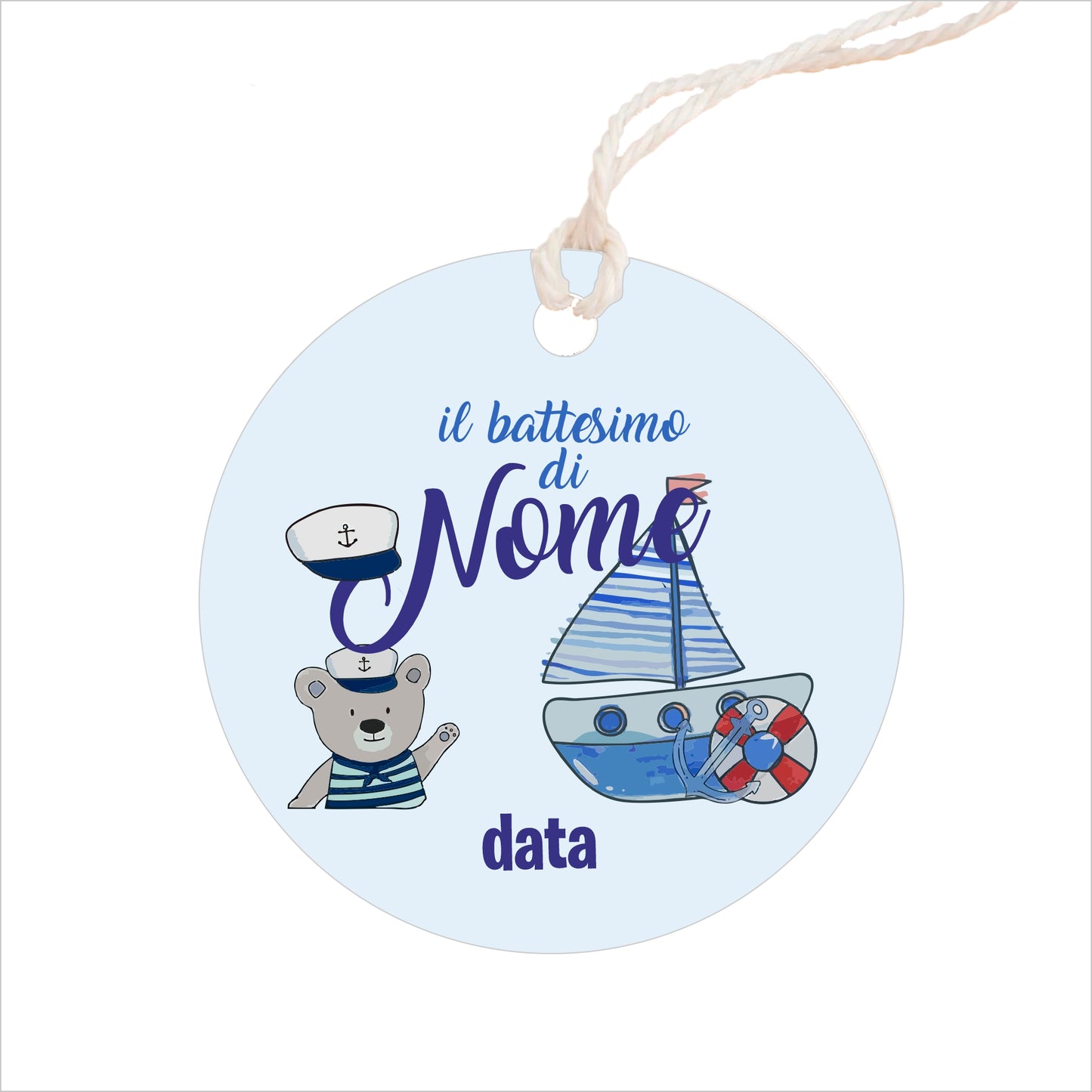 GLOBAL Bigliettini Bomboniera per Battesimo Personalizzato - BARCHETTA - Bigliettini Bomboniera con piega, Bigliettini Bomboniera tondo, Personalizzati con Nome e Data, MADE IN ITALY