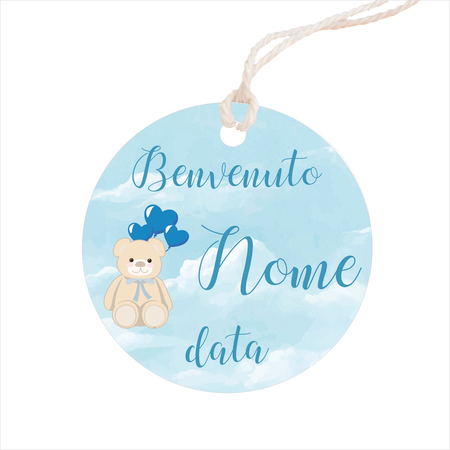 GLOBAL Bigliettini Bomboniera per Nascita Personalizzato - ORSETTO BIMBO - Bigliettini Bomboniera con piega, Bigliettini Bomboniera tondo, Personalizzati con Nome e Data, MADE IN ITALY