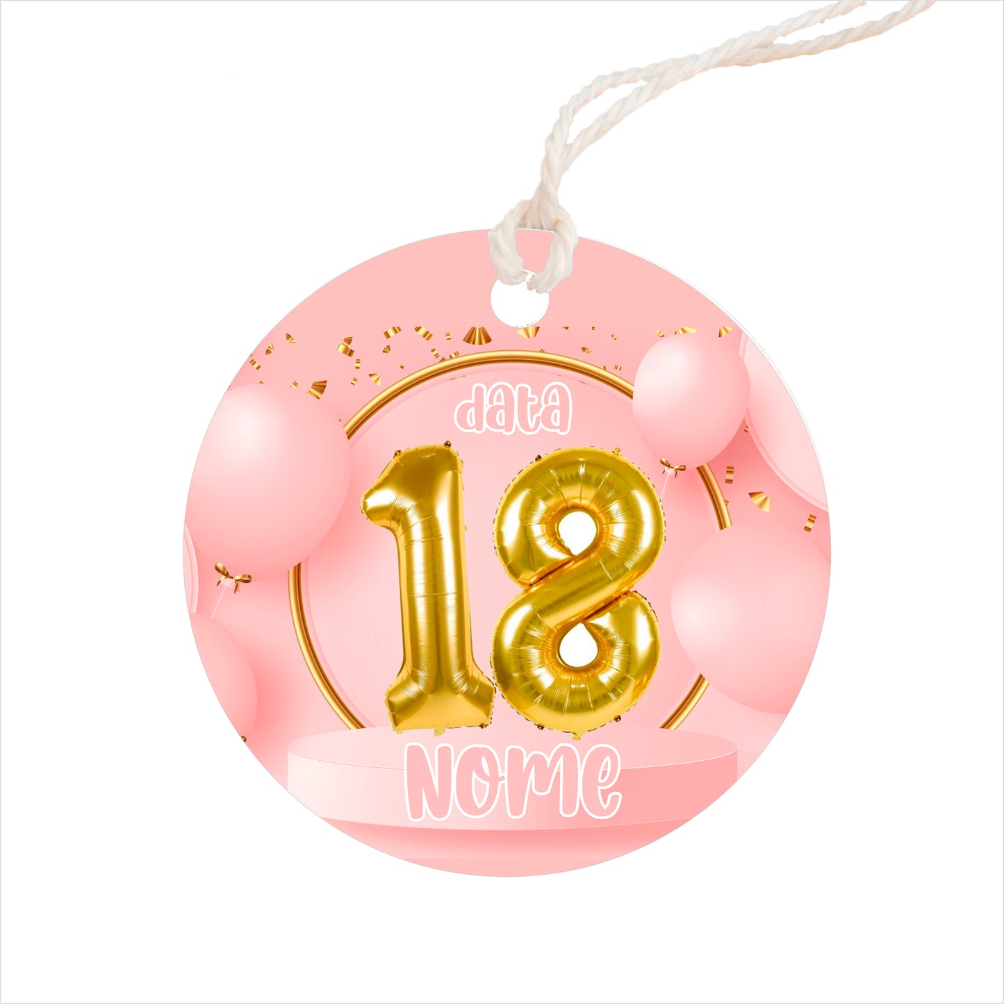 GLOBAL Bigliettini Bomboniera per Compleanno Personalizzato - 18 ANNI ROSA - Bigliettini Bomboniera con piega, Bigliettini Bomboniera tondo, Personalizzati con Nome e Data, MADE IN ITALY