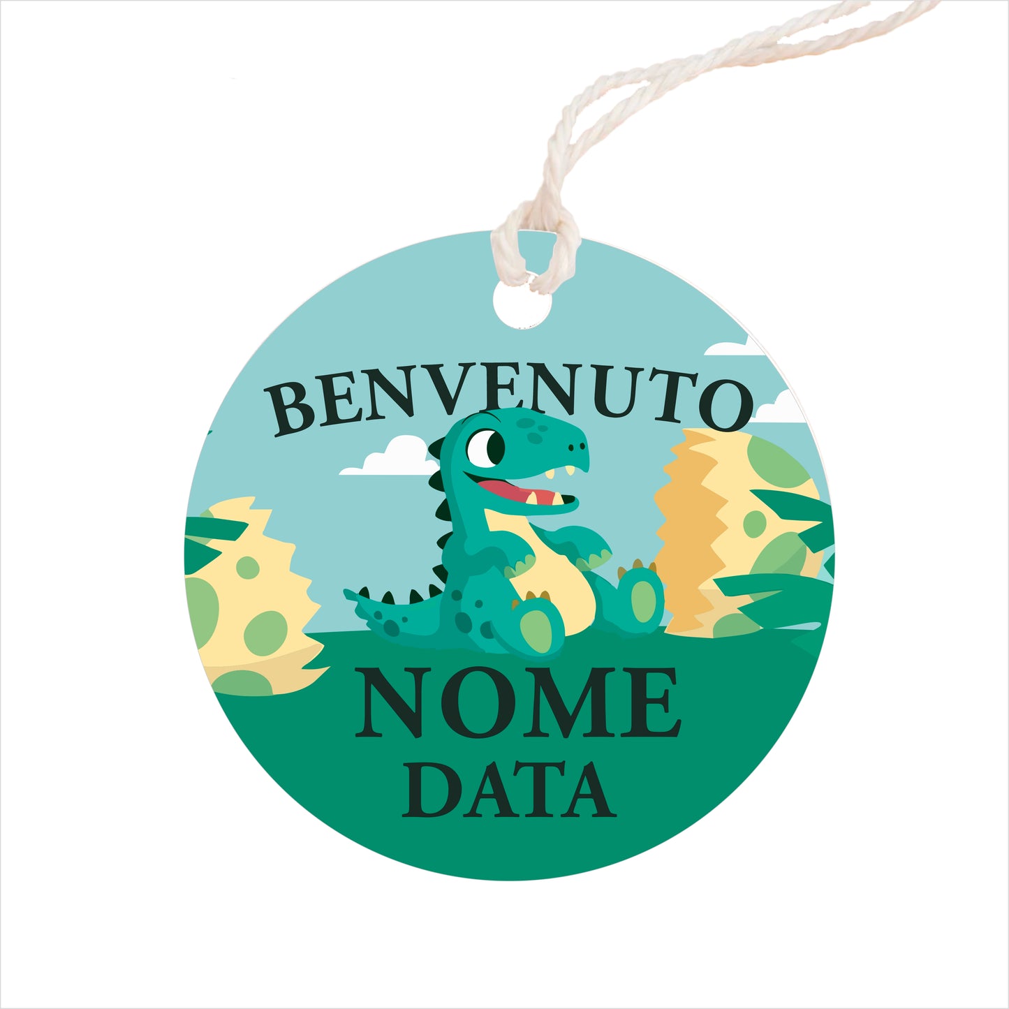 GLOBAL Bigliettini Bomboniera per Nascita Personalizzato - BABY DINO - Bigliettini Bomboniera con piega, Bigliettini Bomboniera tondo, Personalizzati con Nome e Data, MADE IN ITALY