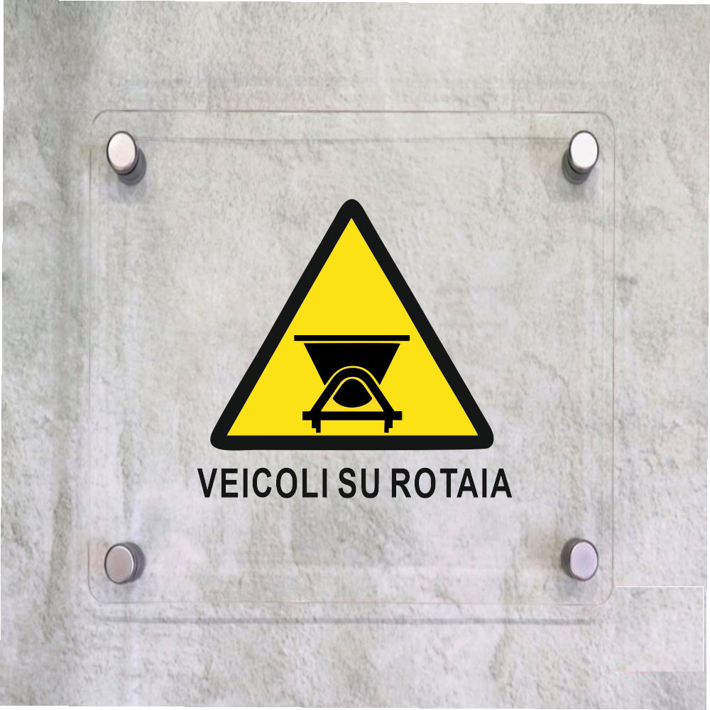 Global Targa Cartello in plexiglass Quadrato - VEICOLI SU ROTAIA - Con Distanziali in acciaio inox, Stampa UV