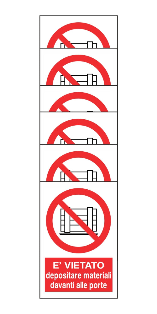 KIT DI 6 ADESIVI RETTANGOLARI - VIETATO DEPOSITARE MATERIALI DAVANTI ALLE PORTE - Pittogramma ISO 7010 Con Stampa Diretta U.V. (IDEALE ANCHE PER ESTERNO)