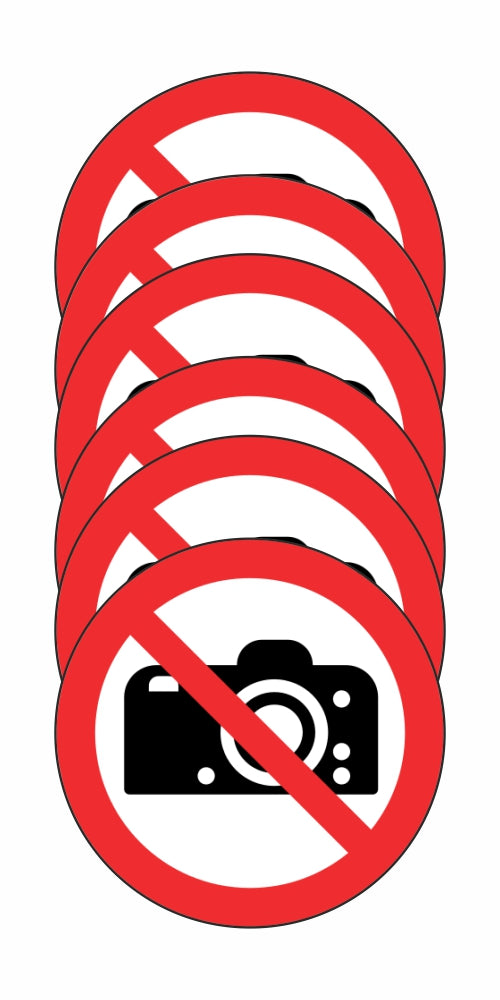 GLOBAL KIT DI 6 ADESIVI ROTONDI - VIETATO FOTOGRAFARE - Pittogramma ISO 7010 Con Stampa Diretta U.V. (IDEALE ANCHE PER ESTERNO)