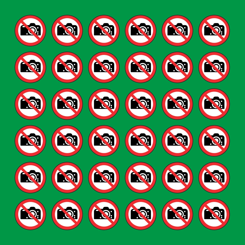 PACCO DA 6 KIT DI 6 ADESIVI ROTONDI - VIETATO FOTOGRAFARE - Pittogramma ISO 7010 Con Stampa Diretta U.V.