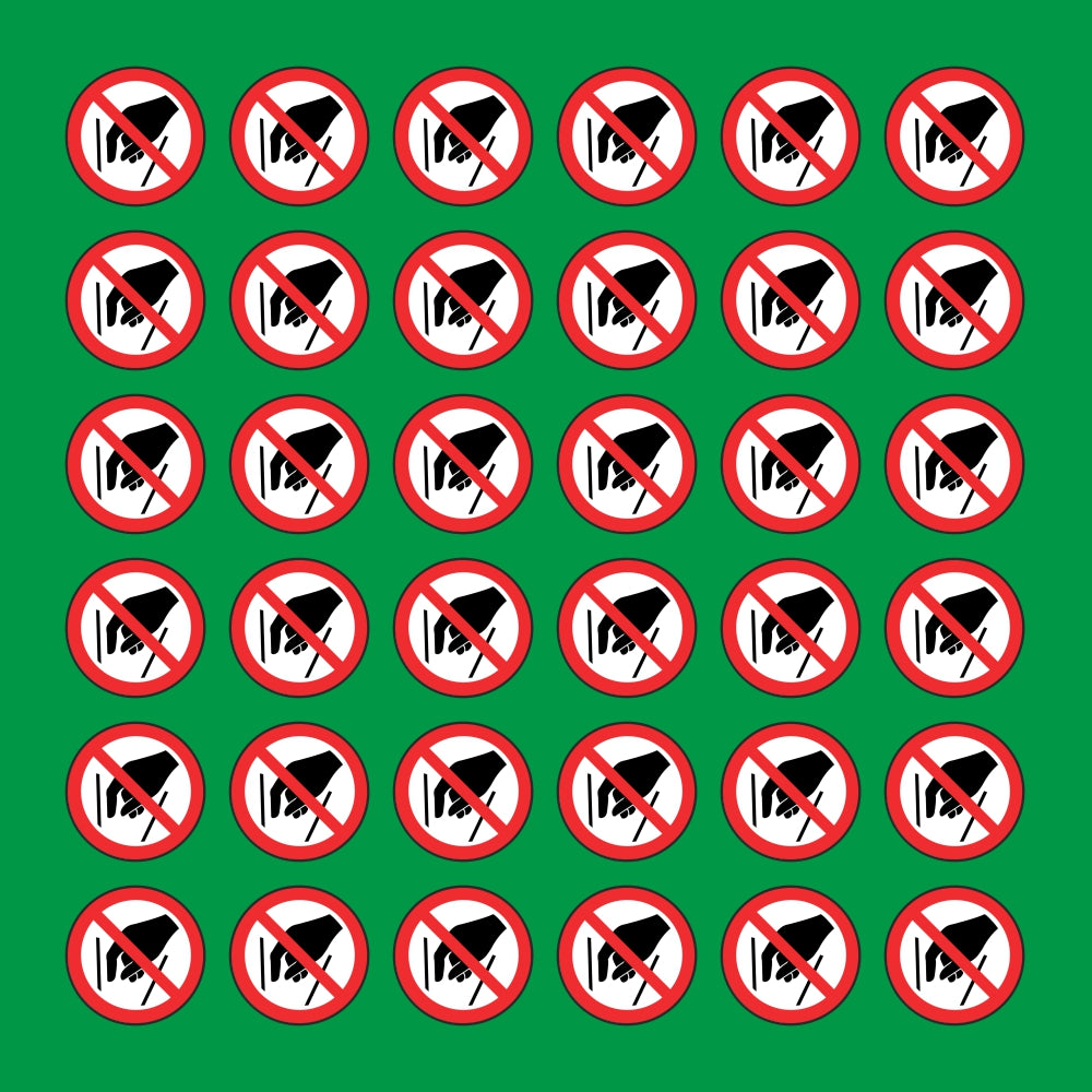 PACCO DA 6 KIT DI 6 ADESIVI ROTONDI - VIETATO INTRODURRE LE MANI - Pittogramma ISO 7010 Con Stampa Diretta U.V.