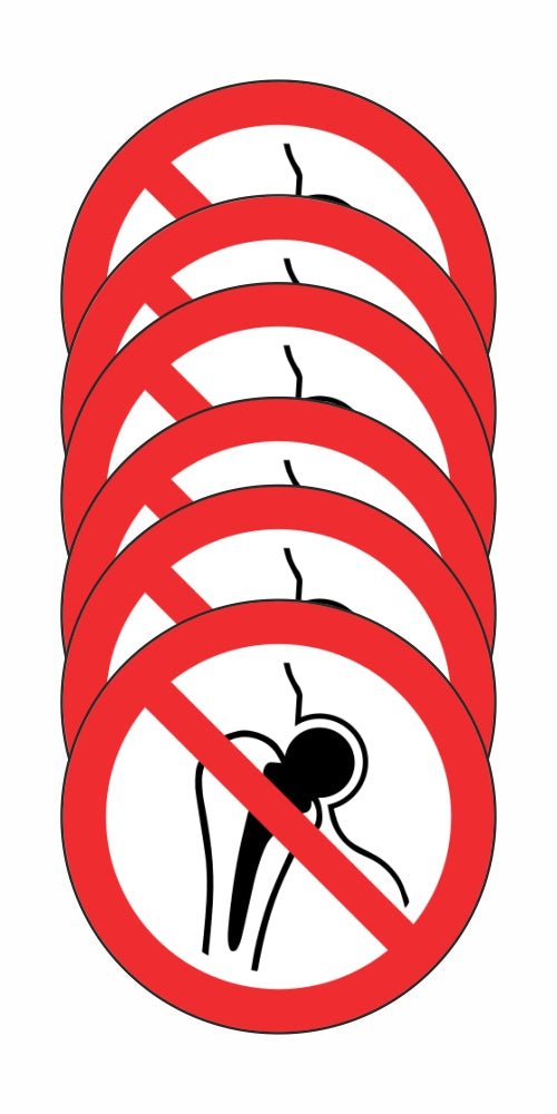 GLOBAL KIT DI 6 ADESIVI ROTONDI - VIETATO L'ACCESSO AI PORTATORI DI PROTESI METALLICHE - Pittogramma ISO 7010 Con Stampa Diretta U.V. (IDEALE ANCHE PER ESTERNO)