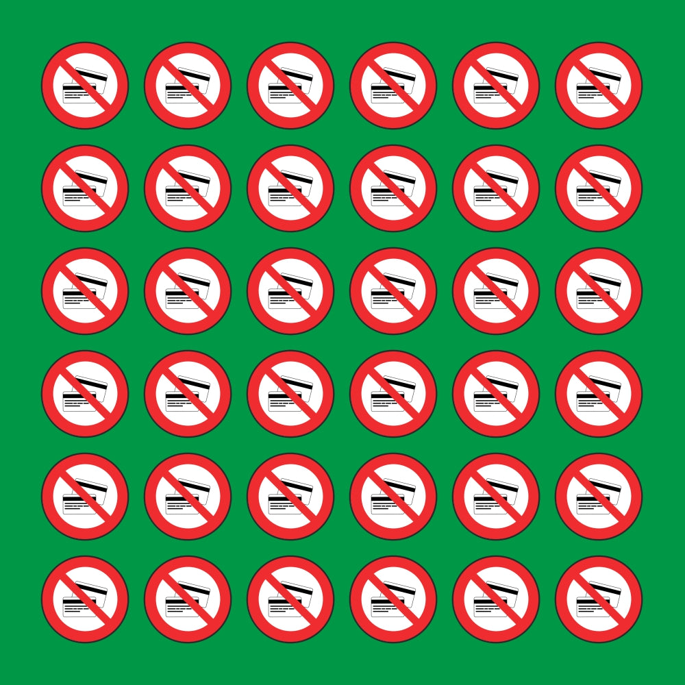 PACCO DA 6 KIT DI 6 ADESIVI ROTONDI - VIETATO L'ACCESSO CON CARTE MAGNETICHE - Pittogramma ISO 7010 Con Stampa Diretta U.V.