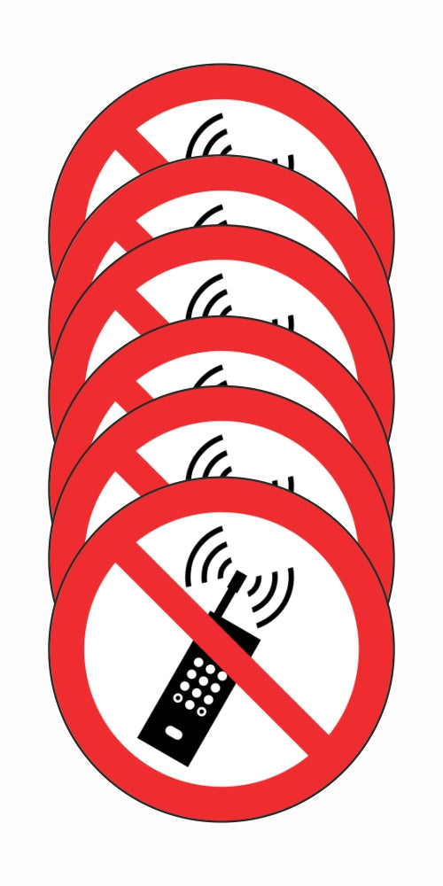 GLOBAL KIT DI 6 ADESIVI ROTONDI - VIETATO L'USO DI TELEFONI CELLULARI - Pittogramma ISO 7010 Con Stampa Diretta U.V. (IDEALE ANCHE PER ESTERNO)
