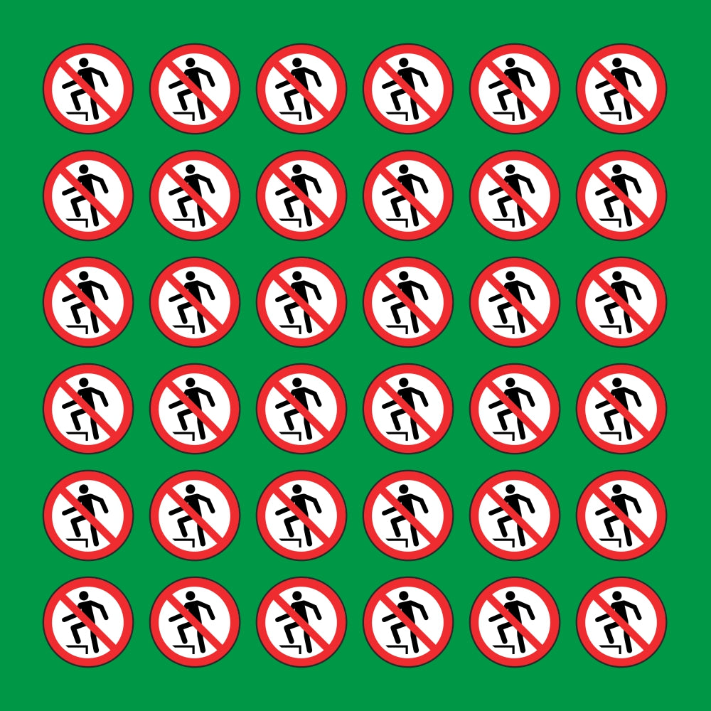 PACCO DA 6 KIT DI 6 ADESIVI ROTONDI - VIETATO SALIRE - Pittogramma ISO 7010 Con Stampa Diretta U.V.