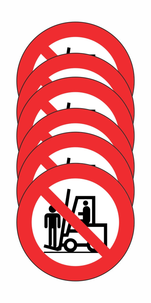 GLOBAL KIT DI 6 ADESIVI ROTONDI - VIETATO SOLLEVARE E TRASPORTARE PERSONE - Pittogramma ISO 7010 Con Stampa Diretta U.V. (IDEALE ANCHE PER ESTERNO)