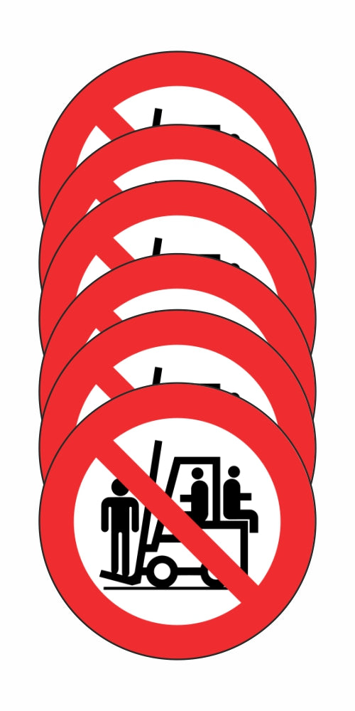 GLOBAL KIT DI 6 ADESIVI ROTONDI - VIETATO TRASPORTARE E SOLLEVARE PERSONE - Pittogramma ISO 7010 Con Stampa Diretta U.V. (IDEALE ANCHE PER ESTERNO)