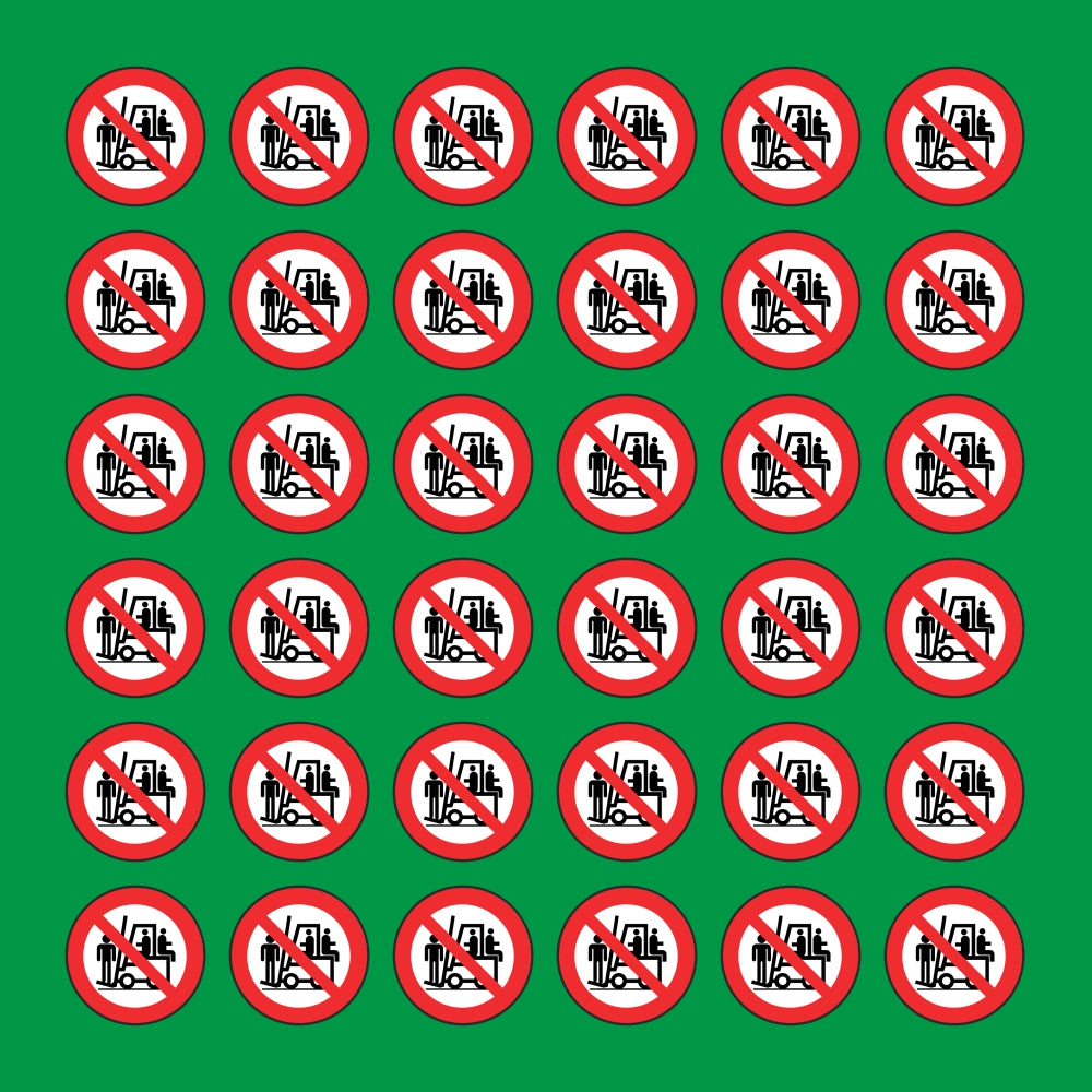 PACCO DA 6 KIT DI 6 ADESIVI ROTONDI - VIETATO TRASPORTARE E SOLLEVARE PERSONE - Pittogramma ISO 7010 Con Stampa Diretta U.V.