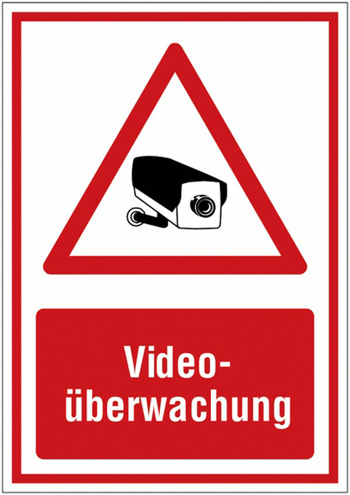GLOBAL CARTELLO SEGNALETICO - Videoüberwachung red - Adesivo Extra Resistente, Pannello in Forex, Pannello In Alluminio