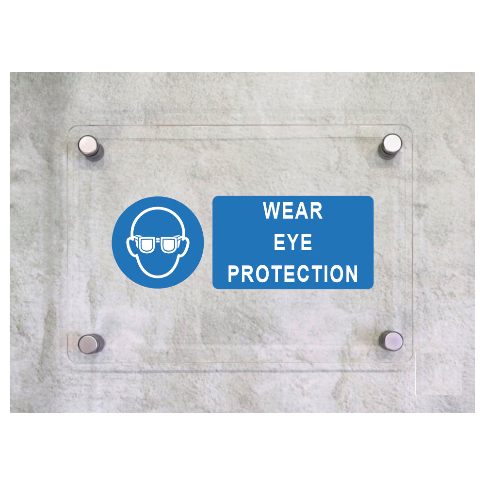 Global Targa Cartello in plexiglass UNI - WEAR EYE PROTECTION RETTANGOLARE - Con Distanziali in acciaio inox, Stampa UV