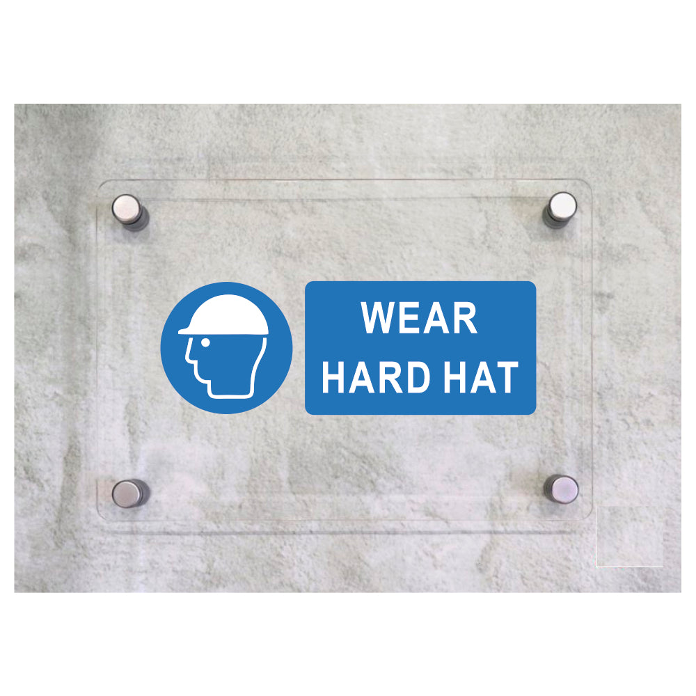 Global Targa Cartello in plexiglass UNI - WEAR HARD HAT - Con Distanziali in acciaio inox, Stampa UV