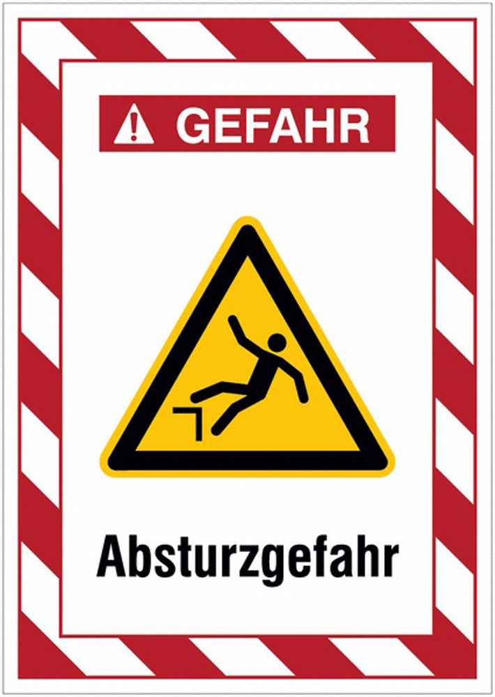 GLOBAL CARTELLO SEGNALETICO - Warnung vor Absturzgefahr - Adesivo Extra Resistente, Pannello in Forex, Pannello In Alluminio