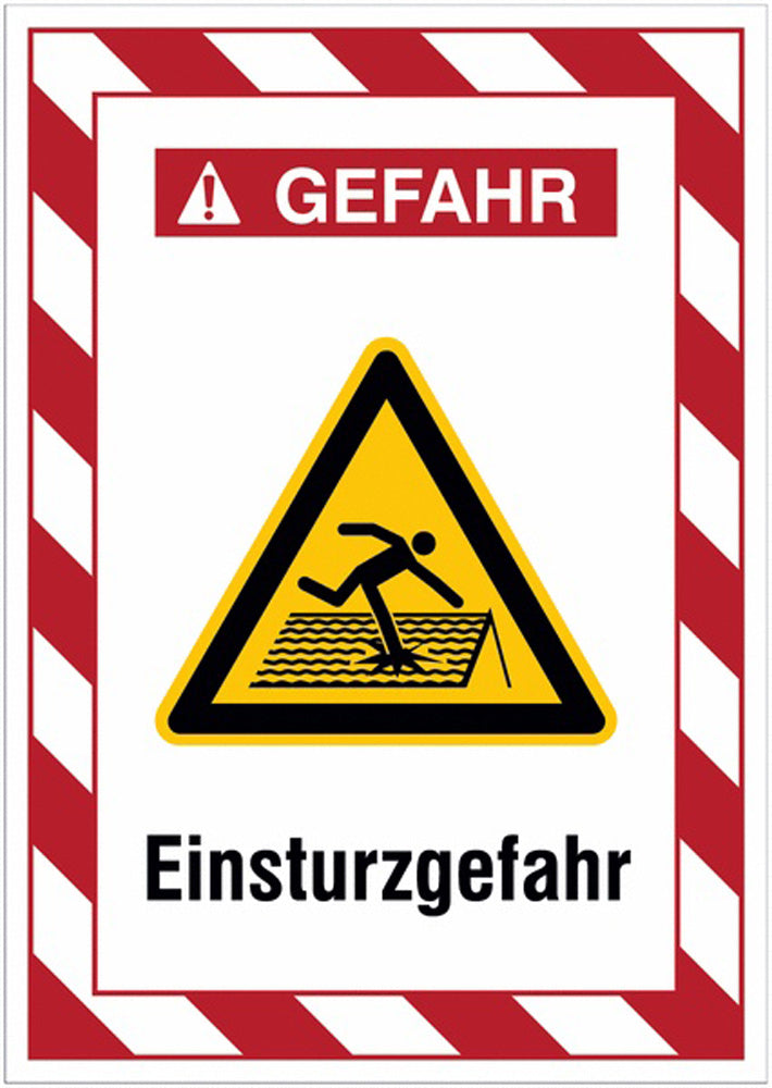 GLOBAL CARTELLO SEGNALETICO - Warnung vor Einsturzgefahr - Adesivo Extra Resistente, Pannello in Forex, Pannello In Alluminio