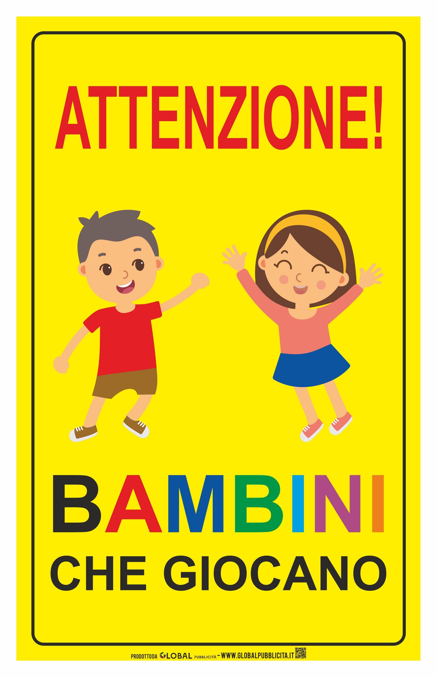GLOBAL CARTELLO SEGNALETICO - attenzione bambini che giocano verticale - Adesivo Extra Resistente, Pannello in Forex, Pannello In Alluminio