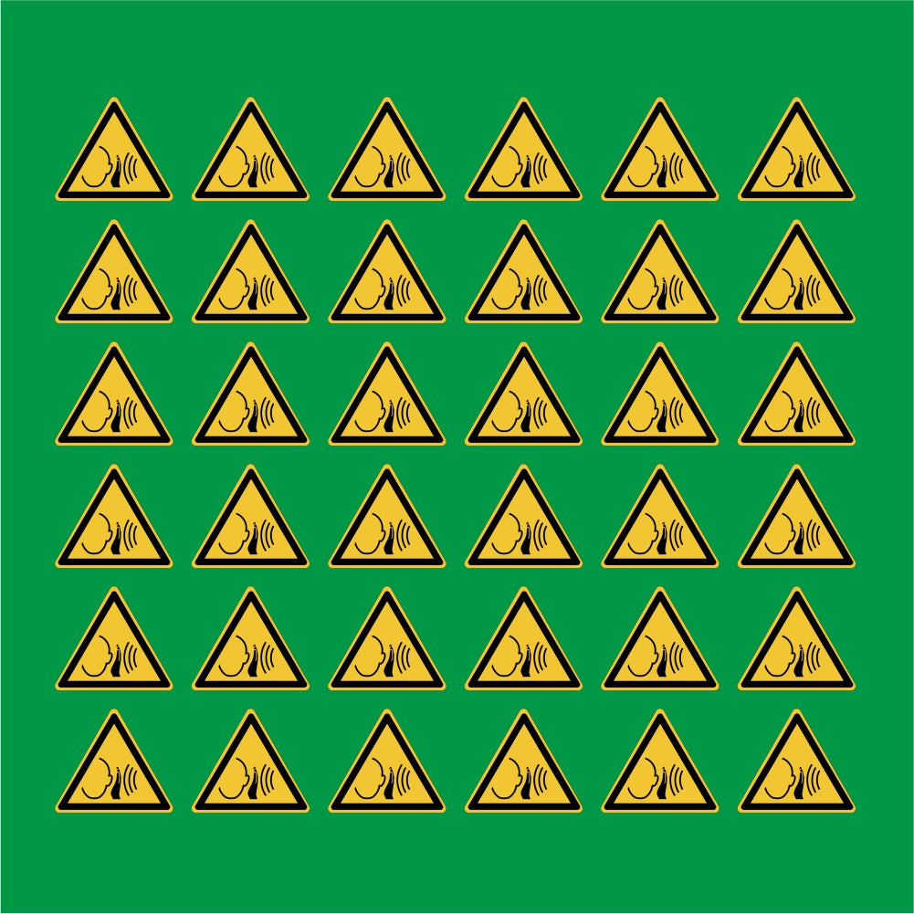 PACCO DA 6 KIT DI 6 ADESIVI TRIANGOLARI - forte rumore improvviso - Pittogramma ISO 7010 Con Stampa Diretta U.V.