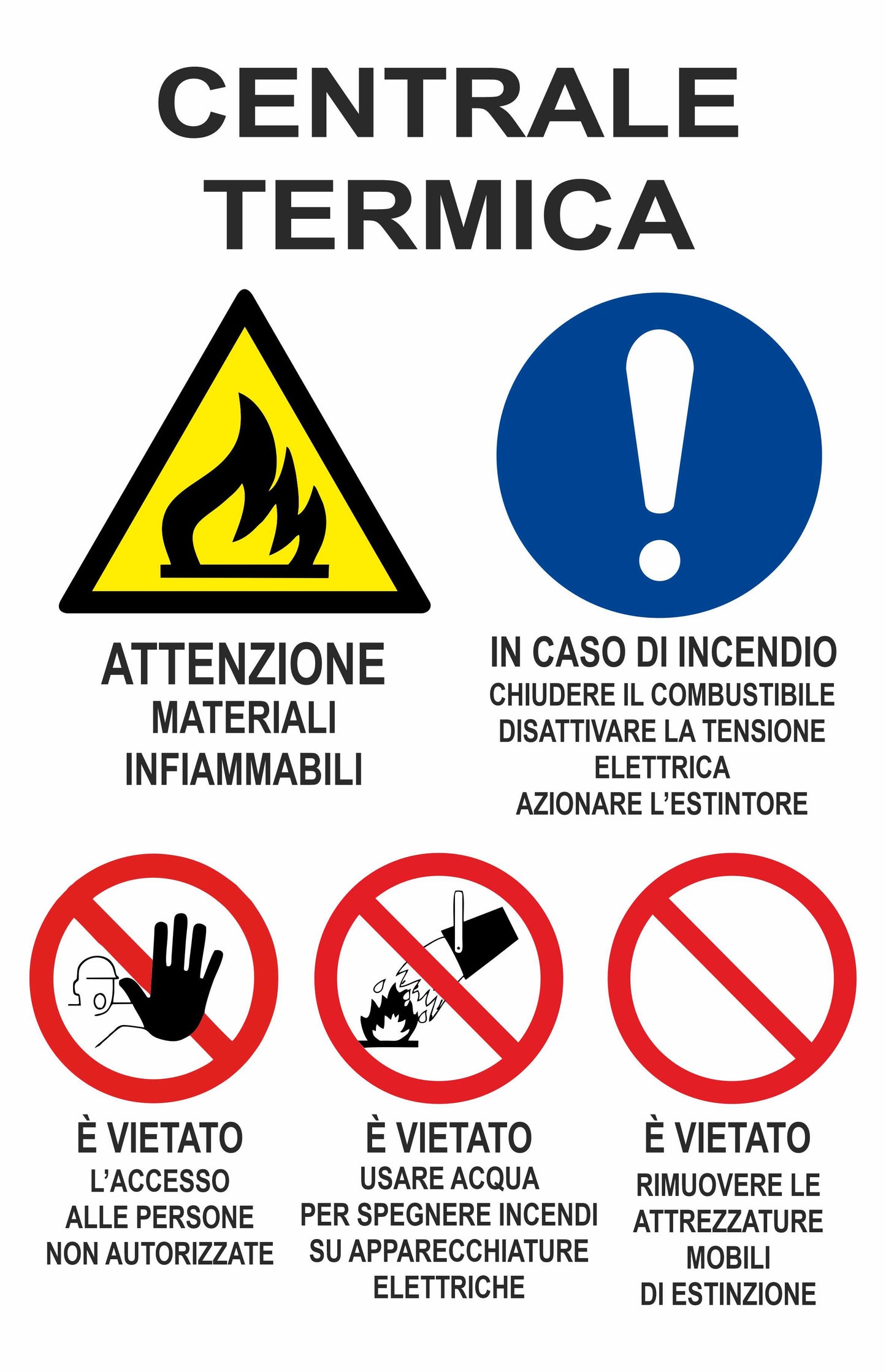 GLOBAL CARTELLO SEGNALETICO - multisimbolo centrale termica - Adesivo Extra Resistente, Pannello in Forex, Pannello In Alluminio