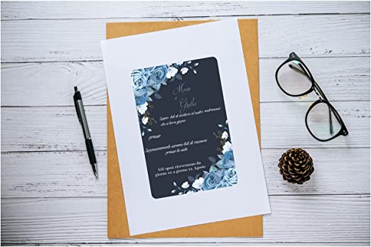 Partecipazioni di Matrimonio Personalizzate IN PLEXIGLASS CON STAMPA AD ALTA QUALITÁ - BLUE FLOWERS - completamente PERSONALIZZABILE