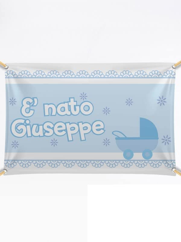 BANNER STRISCIONE NASCITA - Carrozzina - CON IL TUO NOME bimbo neonato