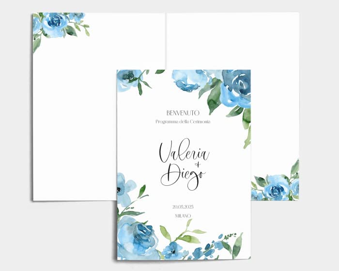 Libretto Cerimonia Nozze CON STAMPA AD ALTA QUALITÁ - Blue Romance - Libretto messa completamente PERSONALIZZABILE (ANCHE I COLORI)