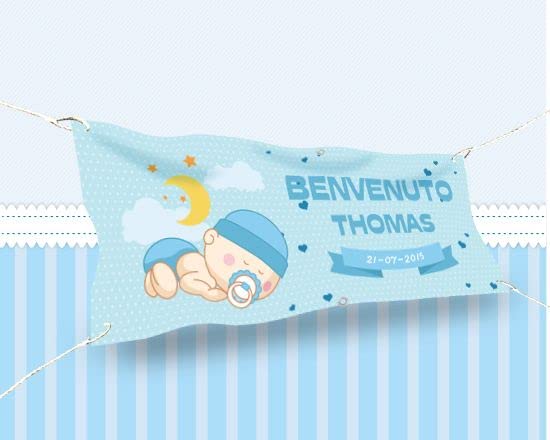 BANNER STRISCIONE NASCITA - Neonato Luna - CON IL TUO NOME bimbo neonato