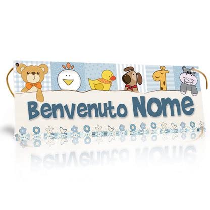 BANNER STRISCIONE NASCITA - Animaletti - CON IL TUO NOME bimbo neonato