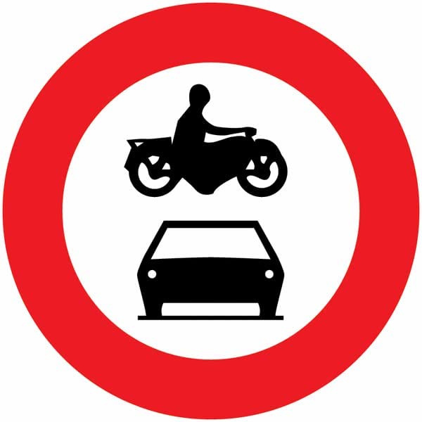 CARTELLO IN LAMIERA SCATOLATA DISCO diametro 60 cm - Divieto di transito a tutti i veicoli a motore - SEGNALE CATARIFRAGENTE