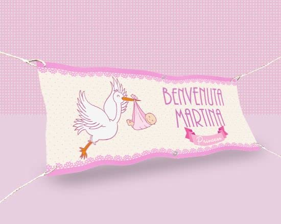 BANNER STRISCIONE NASCITA - Principessa Cicogna - CON IL TUO NOME bimbo neonato