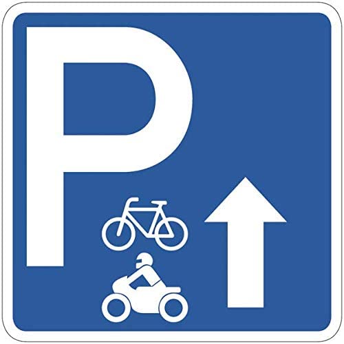 CARTELLO IN LAMIERA SCATOLATA QUADRATO 60X60 cm - Parcheggio moto freccia a destra - SEGNALE CATARIFRAGENTE