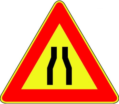 CARTELLO IN LAMIERA SCATOLATA TRIANGOLO lato 90cm - strettoia simmetrica- SEGNALE CATARIFRAGENTE