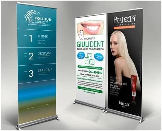 ESPOSITORI RIAVVOLGIBILI ROLL UP - PUBBLICITARIO PERSONALIZZATO CON LA TUA GRAFICA - CON BANNER PVC DA ESTERNO GARANZIA 10 ANNI