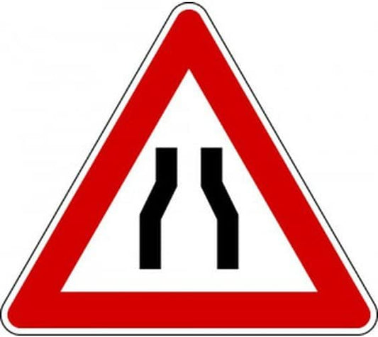 CARTELLO IN LAMIERA SCATOLATA TRIANGOLO lato 90cm - Strettoia simmetrica pericolo - SEGNALE CATARIFRAGENTE CLASSE 1 O 2 (a nido d'ape)