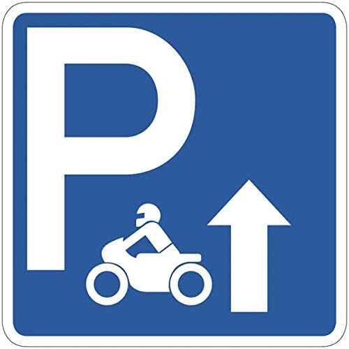 CARTELLO IN LAMIERA SCATOLATA QUADRATO 60X60 cm - Parcheggio moto freccia in alto - SEGNALE CATARIFRAGENTE