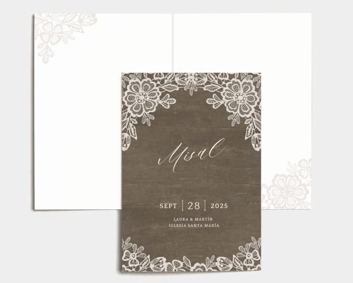 Libretto Cerimonia Nozze CON STAMPA AD ALTA QUALITÁ - Woodgrain Lace - Libretto messa completamente PERSONALIZZABILE (ANCHE I COLORI)