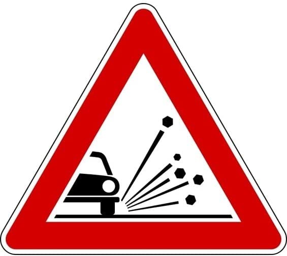 CARTELLO IN LAMIERA SCATOLATA TRIANGOLO lato 90cm - Pericolo materiale instabile sulla strada - SEGNALE CATARIFRAGENTE CLASSE 1 O 2 (a nido d'ape)