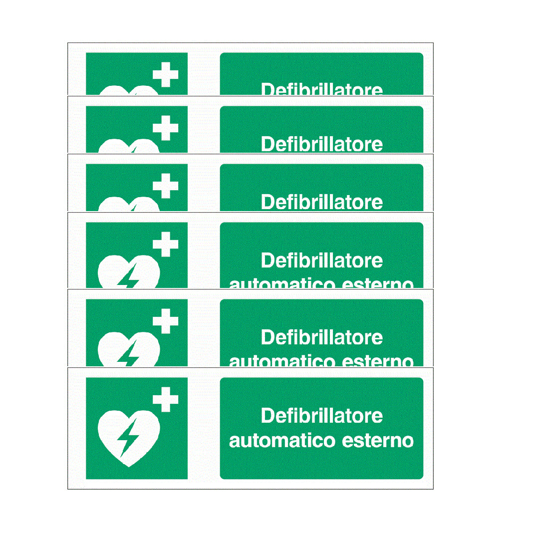 KIT DI 6 ADESIVI UNI - "Defibrillatore automatico esterno"- Pittogramma ISO 7010 Con Stampa Diretta U.V. (IDEALE ANCHE PER ESTERNO)