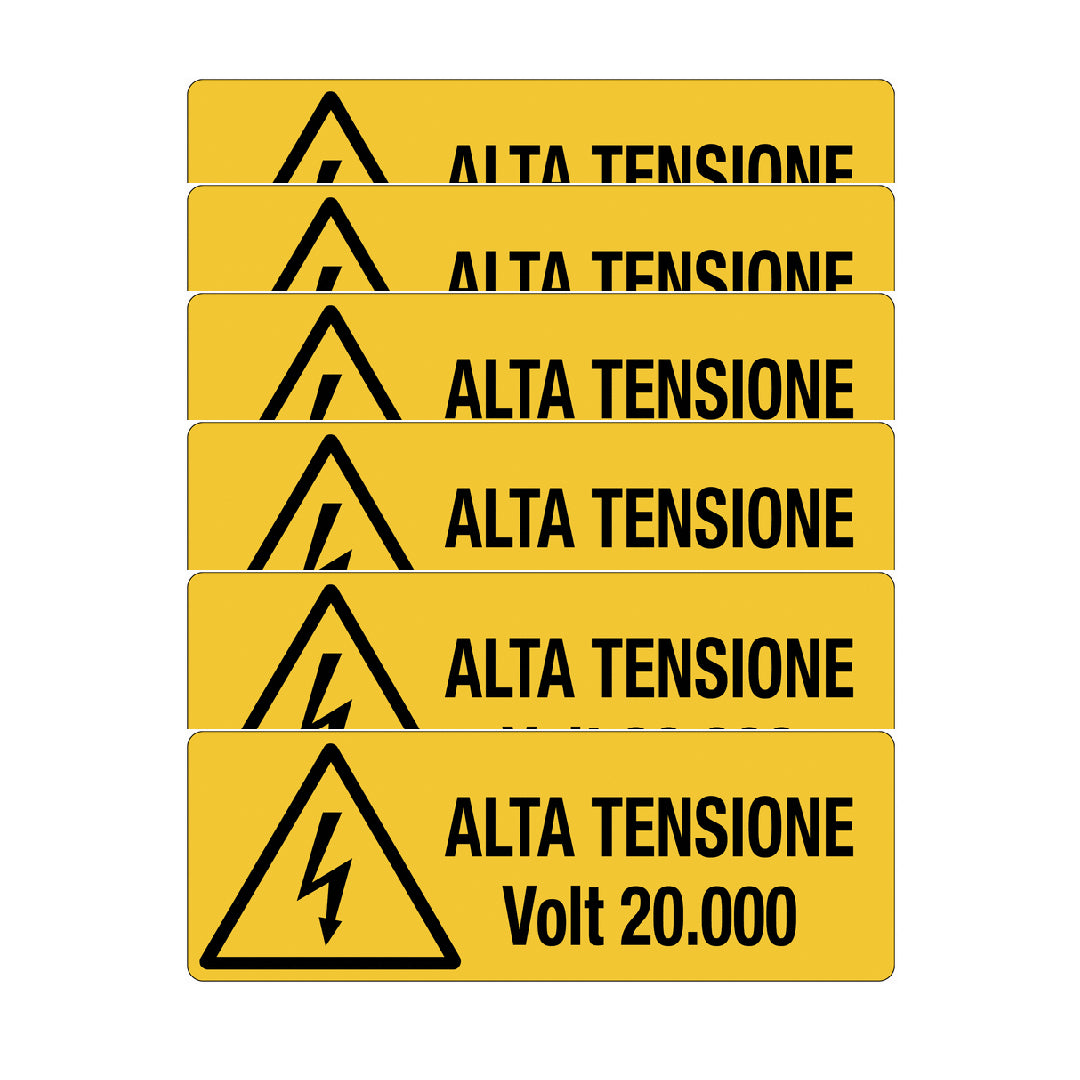 KIT DI 6 ADESIVI UNI - Alta tensione Volt 20.000- Pittogramma ISO 7010 Con Stampa Diretta U.V. (IDEALE ANCHE PER ESTERNO)