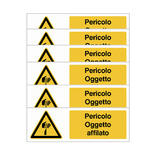 KIT DI 6 ADESIVI UNI -Pericolo Oggetto affilato- Pittogramma ISO 7010 Con Stampa Diretta U.V. (IDEALE ANCHE PER ESTERNO)