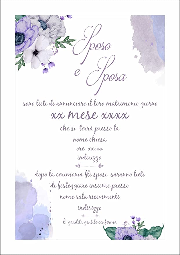 Partecipazioni di Matrimonio Personalizzate IN PLEXIGLASS CON STAMPA AD ALTA QUALITÁ - FIORI VIOLA - completamente PERSONALIZZABILE
